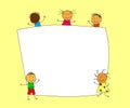 Various children and a blank sheet of paper. Children`s creativity. Cartoon. Vector